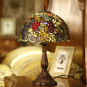 Grape 12 Inch Tiffany Lamp Classical Table Lamp Stained Glass Brown Zinc Alloy Base