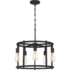 Round 5-Head Black Industrial Wind Chandelier Kitchen Island Restaurant Iron Chandelier Pendant Lighting