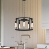 Round 5-Head Black Industrial Wind Chandelier Kitchen Island Restaurant Iron Chandelier Pendant Lighting