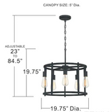 Round 5-Head Black Industrial Wind Chandelier Kitchen Island Restaurant Iron Chandelier Pendant Lighting