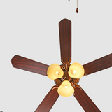 4-Blade 3-Lights Ceiling Fan Light Fan Light Tiffany Restaurant American Wood Leaf Retro Mute with Light Kit