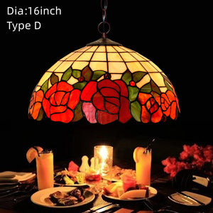 16 Inch Vintage Tiffany Stained Glass Vintage Pendant Light Art Chandelier Downlights