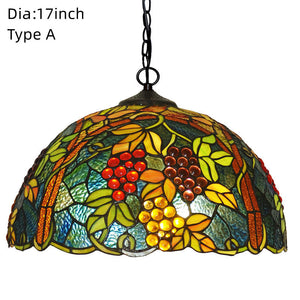 Tiffany Pendant Light Ambient Light Grape Floral Patterned Shade D17inch E26/E27 2*Blubs - heparts