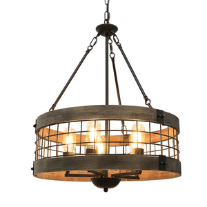 5-Light Wood Retro Wooden Chandelier Industrial Style Farmhouse Lamp