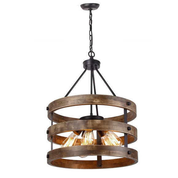 5-Light Ring Wood Farmhouse Lamp Retro Wooden Chandelier Industrial Style For Dining room