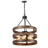 5-Light Ring Wood Farmhouse Lamp Retro Wooden Chandelier Industrial Style For Dining room