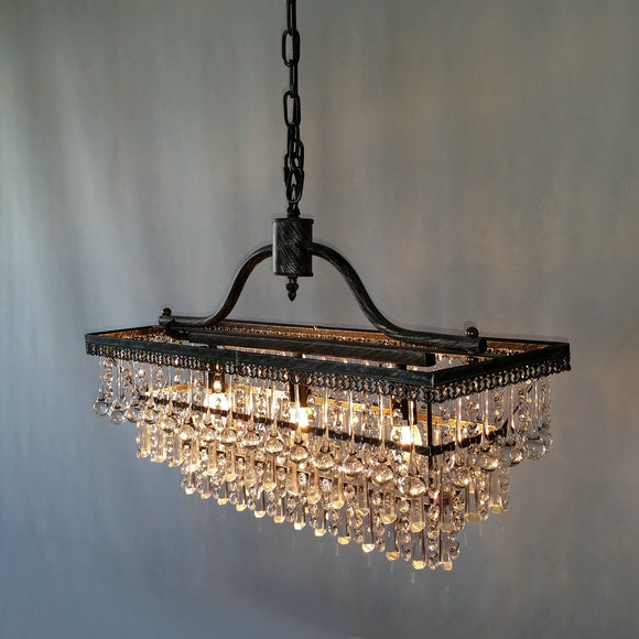 Luxury Rectangle Pendant Light Unique Tiered Chandelier with Crystal Accent