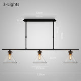 2/3 Lights Island Lamp Industrial Cone Clear Glass Hanging Lighting in Black for Dining Table