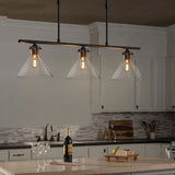 2/3 Lights Island Lamp Industrial Cone Clear Glass Hanging Lighting in Black for Dining Table