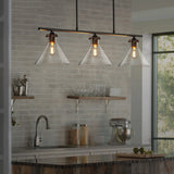 2/3 Lights Island Lamp Industrial Cone Clear Glass Hanging Lighting in Black for Dining Table