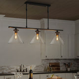 2/3 Lights Island Lamp Industrial Cone Clear Glass Hanging Lighting in Black for Dining Table