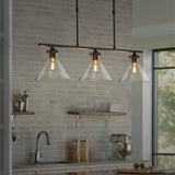 2/3 Lights Island Lamp Industrial Cone Clear Glass Hanging Lighting in Black for Dining Table