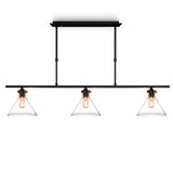 2/3 Lights Island Lamp Industrial Cone Clear Glass Hanging Lighting in Black for Dining Table