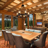 Rustic Farmhouse 6-Light Industrial Chandelier with Rope Hangers and Glass Shades