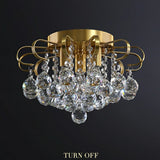3/5 lights Solid Brass Crystal Ceiling Lamp Modern Simple Chandeliers Flush Mount E12/E14 Fixtures Round Gold