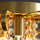 3/5 lights Solid Brass Crystal Ceiling Lamp Modern Simple Chandeliers Flush Mount E12/E14 Fixtures Round Gold