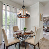 Rustic Farmhouse 6-Light Industrial Chandelier with Rope Hangers and Glass Shades