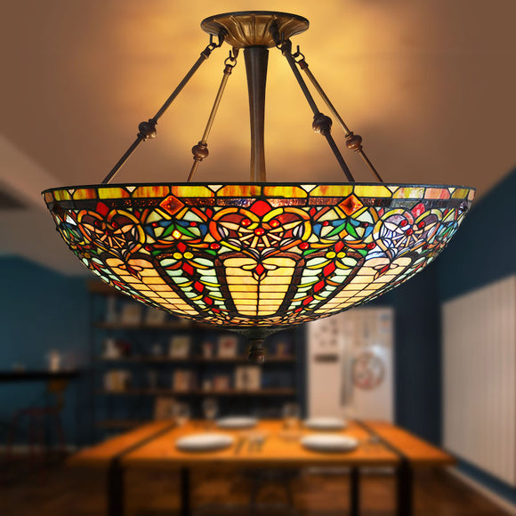 22 Inch Vintage Tiffany Stained Glass Vintage Pendant Light Art Chandelier Rural Classical