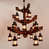 Vintage Wooden Chandelier Loft Industrial Style American Nostalgic Creative Personalized Restaurant Bar Coffee Shop Lamps