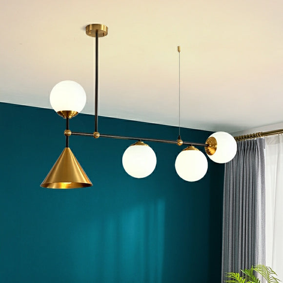 5-Lights Geometric Pendant light Chandelier Ambient Light Pure Brass Glass Living Room E26/E27