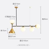 5-Lights Geometric Pendant light Chandelier Ambient Light Pure Brass Glass Living Room E26/E27