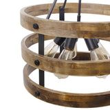 5-Light Ring Farmhouse Lamp Industrial Modern Wood and Metal Chandelier