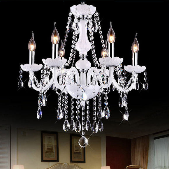 6-10-Lights White Glass Crystal Candle-style Chandelier Up-light Electroplated 110-240V E12-E14 - heparts