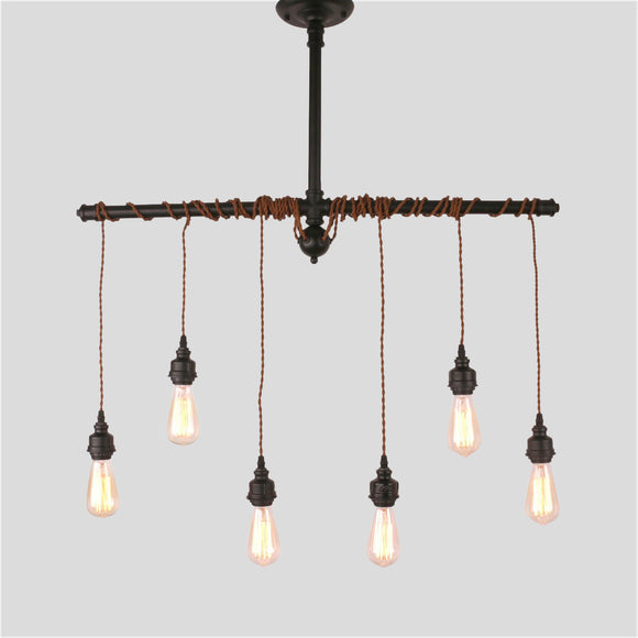 6-Lights Rustic Industrial Black Metal Hanging Pendant Light E26/E27 - heparts