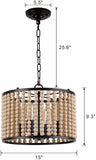 Bohemia 4-Light Farmhouse Celling Lights Boho Light Fixtures, Traditional Lantern Wood Beaded Celling Lights Fixtures Foyer Light for Entryw