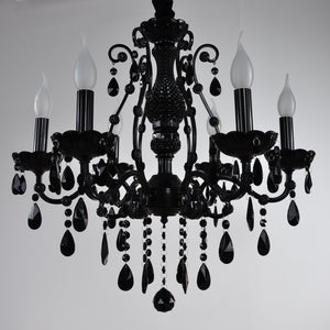 6/8-Lights Black Glass Crystal Candle-style Chandelier Up-light Electroplated 110-240V E12-E14 - heparts