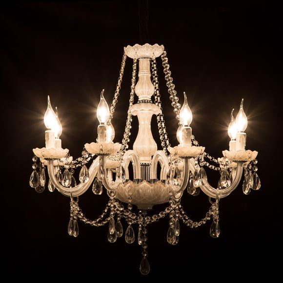 8-Lights White Glass Crystal Candle-style Chandelier Up-light Electroplated 110-240V E12-E14 - heparts