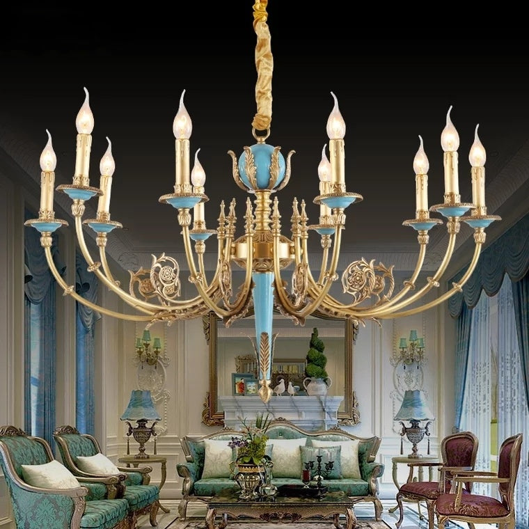 Uplight Chandelier With Center Downlight Luxurious Pure Brass Classic Candle-style Crystal Chandelier Uplight