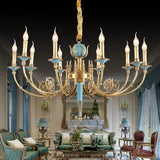 Luxurious Pure Brass Classic Candle-style Crystal Chandelier Uplight E12/E14 6/8/10/15 Lights - heparts