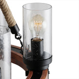 Rustic Farmhouse 6-Light Industrial Chandelier with Rope Hangers and Glass Shades