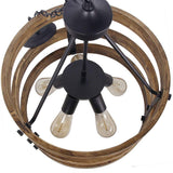 5-Light Ring Farmhouse Lamp Industrial Modern Wood and Metal Chandelier