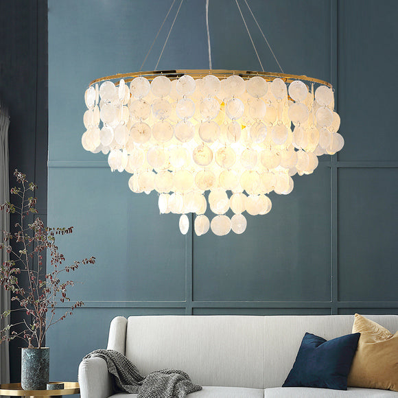 D60cm LED Shell Pendant Light Modern Nordic Gold Chandelier Metal Electroplated