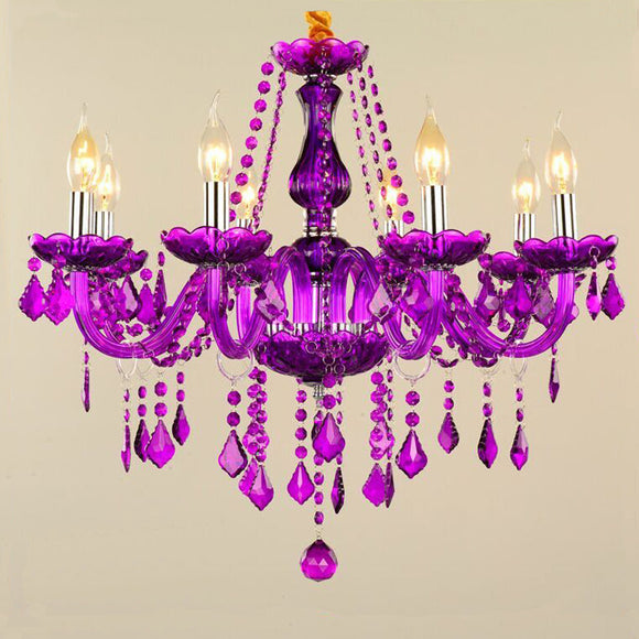 8-Lights Violet Glass Crystal Candle-style Chandelier Up-light Electroplated 110-240V E12-E14 - heparts