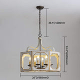 Bohemia 8-Sides&Lights Vintage Square Wood Metal Chandeliers Retro Hanging Lamp for Dining Living Room