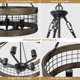 5-Light Wood Retro Wooden Chandelier Industrial Style Farmhouse Lamp