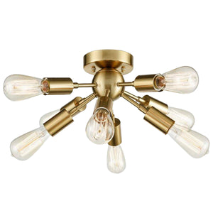 9-Head Vintage Metal Semi Flush Mount Ceiling Light Living Room Dining Room Lighting Gold Finish - heparts