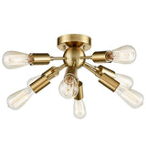 9-Head Vintage Metal Semi Flush Mount Ceiling Light Living Room Dining Room Lighting Gold Finish - heparts