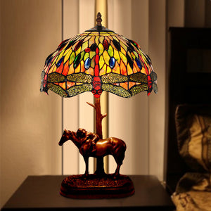 Pony 12 Inch Tiffany Lamp Classical Table Lamp Stained Glass Brown Zinc Alloy Base