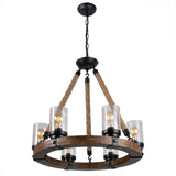 Rustic Farmhouse 6-Light Industrial Chandelier with Rope Hangers and Glass Shades