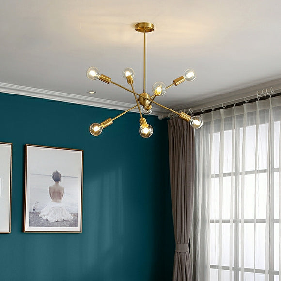 Atomic 4 Rotatable Arms INS Sputnik Starburst Raw Brass Modern Ceiling Light E26/E27