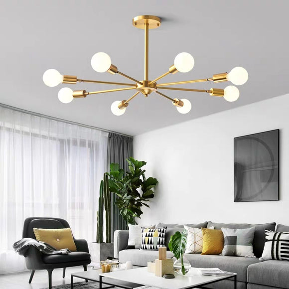 Atomic 6/8 Arms Adjustable Sputnik Raw Brass Modern Ceiling Light E26/E27