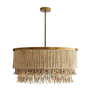 Customized Bohemia Pendant Lighting Unique Empire Chandelier Vintage Hand Woven Wood Beads Wood Chips