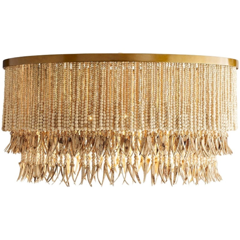 Brass wood bead chandelier best sale