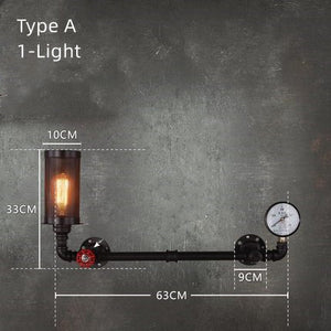 1-Light Loft Vintage Water Pipe Wall Lamp Bar Restaurant Iron Industrial Style E26E27 Edison Bulbs Retro Wall Sconce Lamp