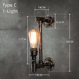 1-Light Loft Vintage Water Pipe Wall Lamp Bar Restaurant Iron Industrial Style E26E27 Edison Bulbs Retro Wall Sconce Lamp
