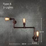4-Lights Loft Vintage Water Pipe Wall Lamp Bar Restaurant Iron Industrial Style E26E27 Edison Bulbs Retro Wall Sconce Lamp - heparts
